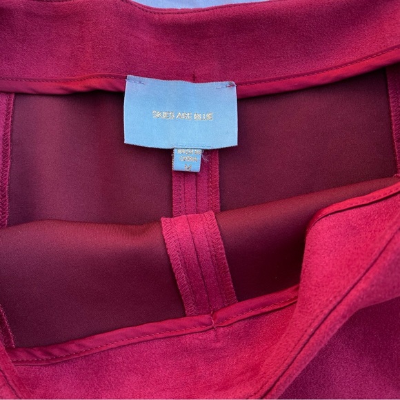 Skies Are Blue Cherry Red Faux Suede Fringe Mini Skirt Cowgirl Boho Christmas M - Picture 4 of 6